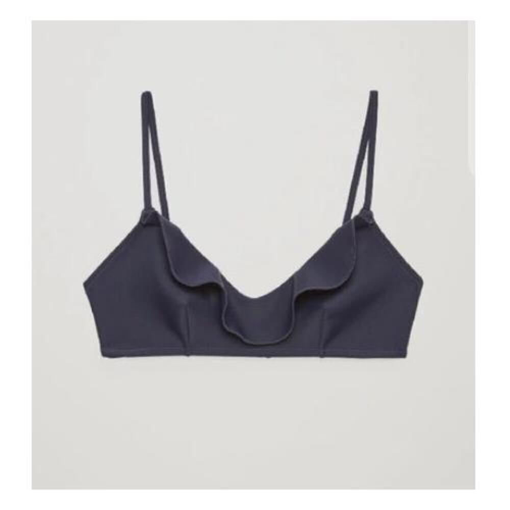 COS Top Womens Size 36 Dark Great Bikini Top Ruffled Trim Spaghetti Straps